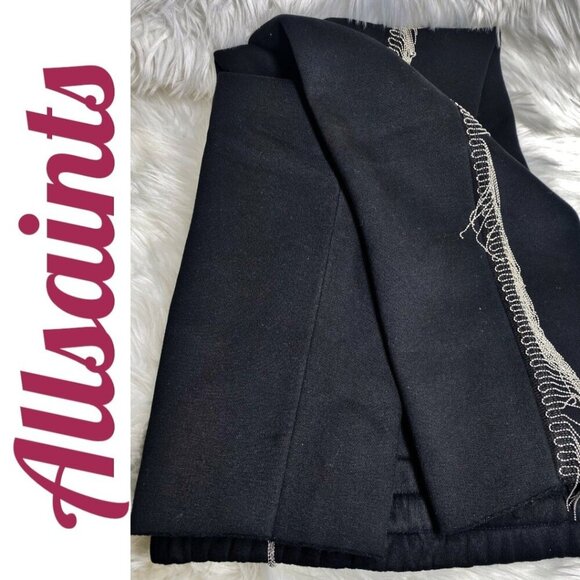 ALLSAINTS GISELLE CHAIN FRINGE TRIM BLACK SWEATPANTS, SIZE SMALL - Picture 11 of 16